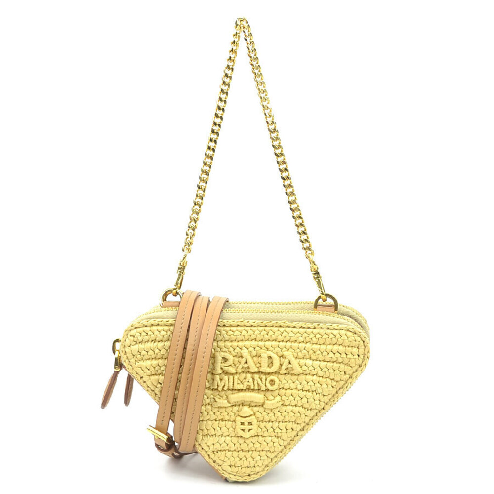 Prada Crochet Pouch Shoulder Bag Beige Tan Leather Viscose